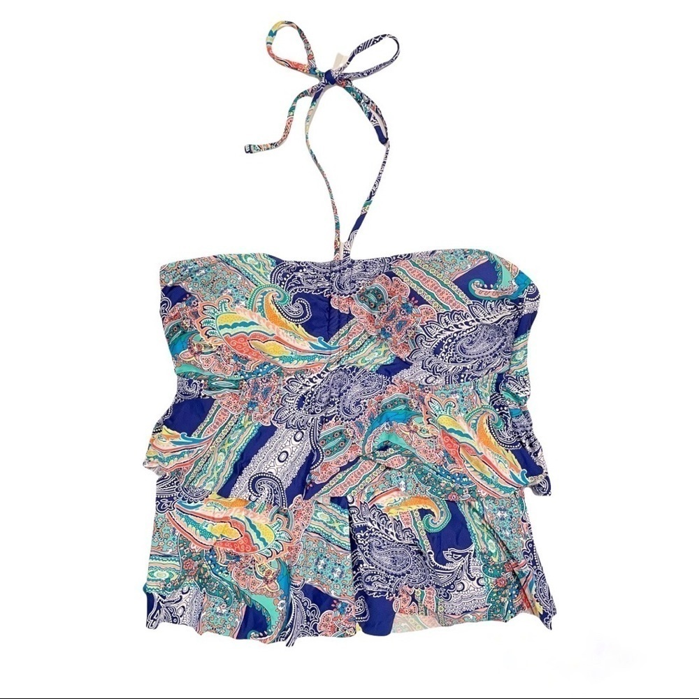 Kenneth Cole Reaction Paisley Tiered Ruffle Tankini Sz L